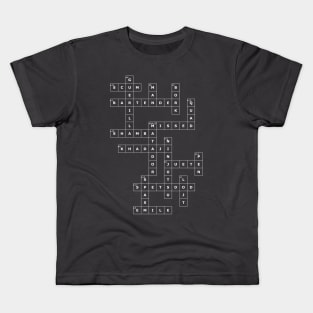 (1985TMWNM-D) Crossword pattern with words from a 1985 science fiction book. [Dark Background] Kids T-Shirt